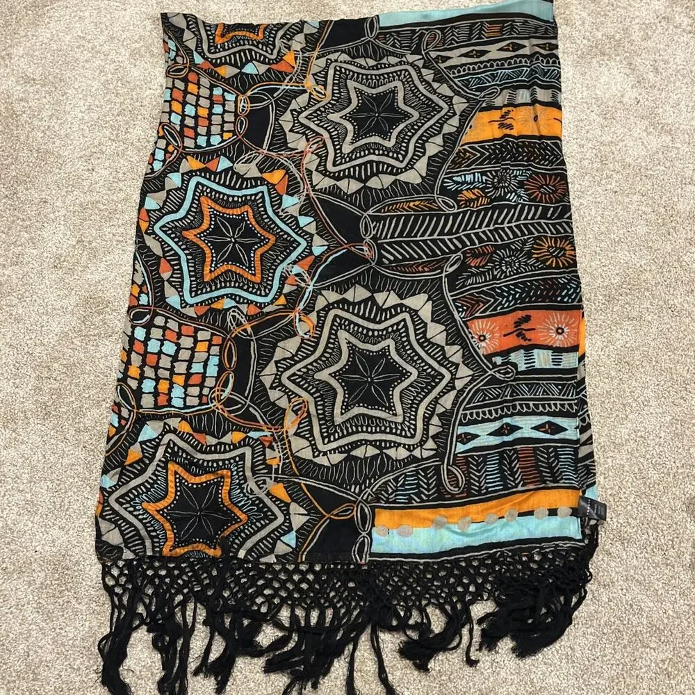 Trouve Scarf Colorful one size 60x22 Crochet Fringe Ends Beach Theme Boho Lovely